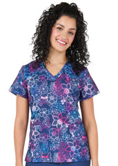 Floral Blues 2 Taschen STRETCH Damen Kasack