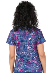 Floral Blues 2 Taschen STRETCH Damen Kasack