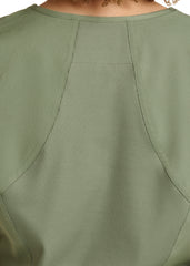 Nahaufname Stretcheinsatz, Damen Kasack in Olive.