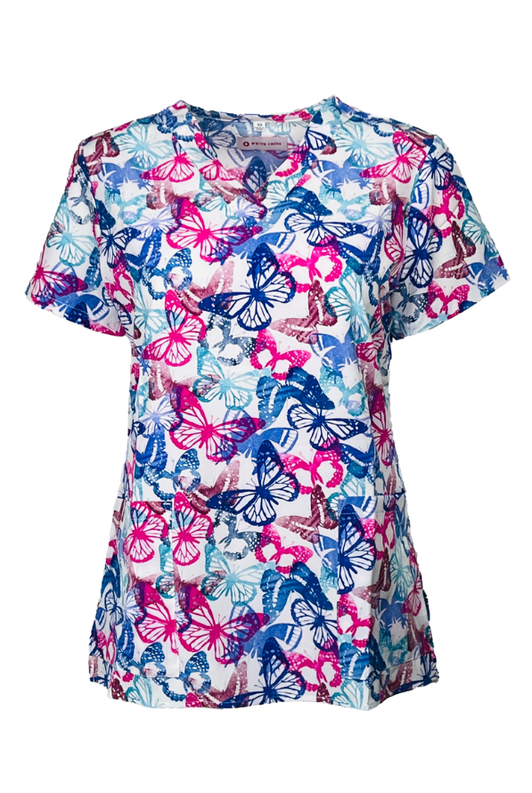 Pink/blauer Schmetterlings Motiv Damen Kasack