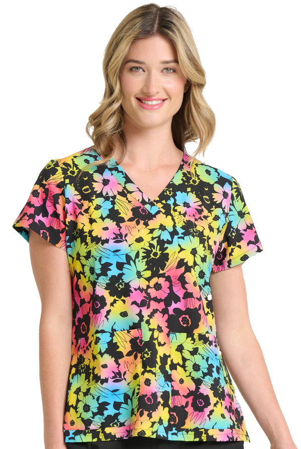 Leuchtende Blüten Motive auf Stretch Damen Kasack