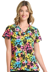 Leuchtende Blüten Motive auf Stretch Damen Kasack