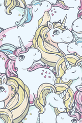 Pastellfarbige Einhörner Motive auf weißem Hintergrund