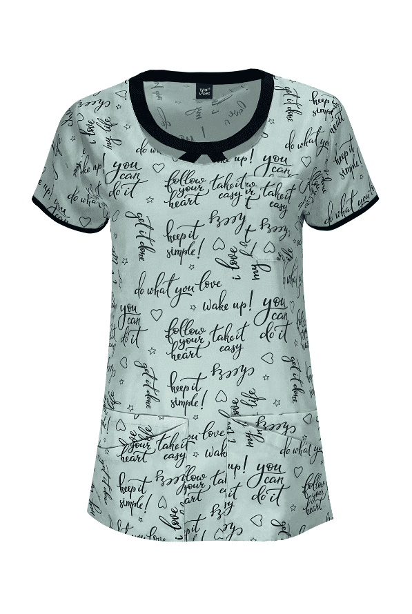 Schwarze Schriften auf hellblauem Hintergrund Damen Lyocell Kasack