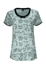 Schwarze Schriften auf hellblauem Hintergrund Damen Lyocell Kasack