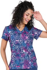 Floral Blues 2 Taschen STRETCH Damen Kasack