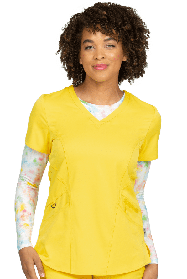 Gelber Stretch Damen Kasack 3 Taschen