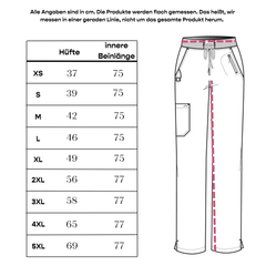 Größentabelle Damen Stretch Cargo Pflegehose Ava Therese bis Größe 5XL