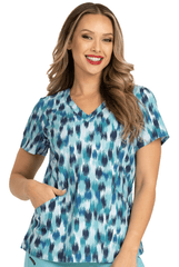 Türkises Muster Damen Stretch Kasack Model