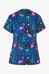 Weihnachtsbaum Flamingos Damen Stretch Motiv Kasack Rückenansicht
