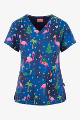 Weihnachtsbaum Flamingos Damen Stretch Motiv Kasack
