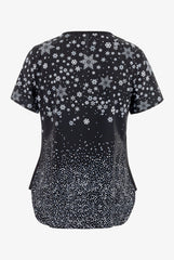 Schwarzes Schneeflocken Motiv Damen Stretch Kasack Rückenansicht