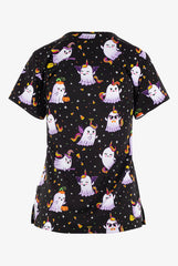 Schwarzer Geister Halloween Damen Stretch Motiv Damen Kasack Rückenansicht