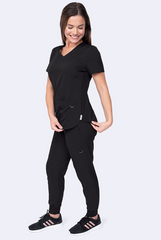 Schwarzer 3 Taschen STRETCH Damen Kasack