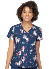 Dunkelblauer Einhorn Motiv Weihnachts Damen Kasack am Model