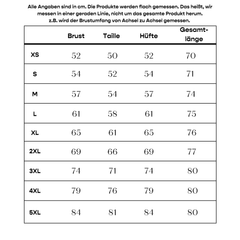 Größentabelle RMF Kasack bis Größe 5XL
