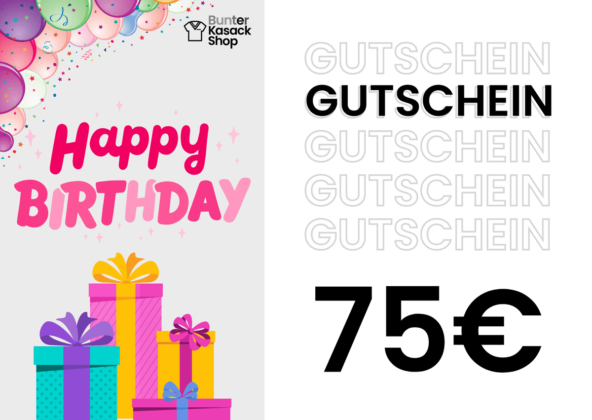 Bunter Kasack Shop Geburtstag Gutschein 75€