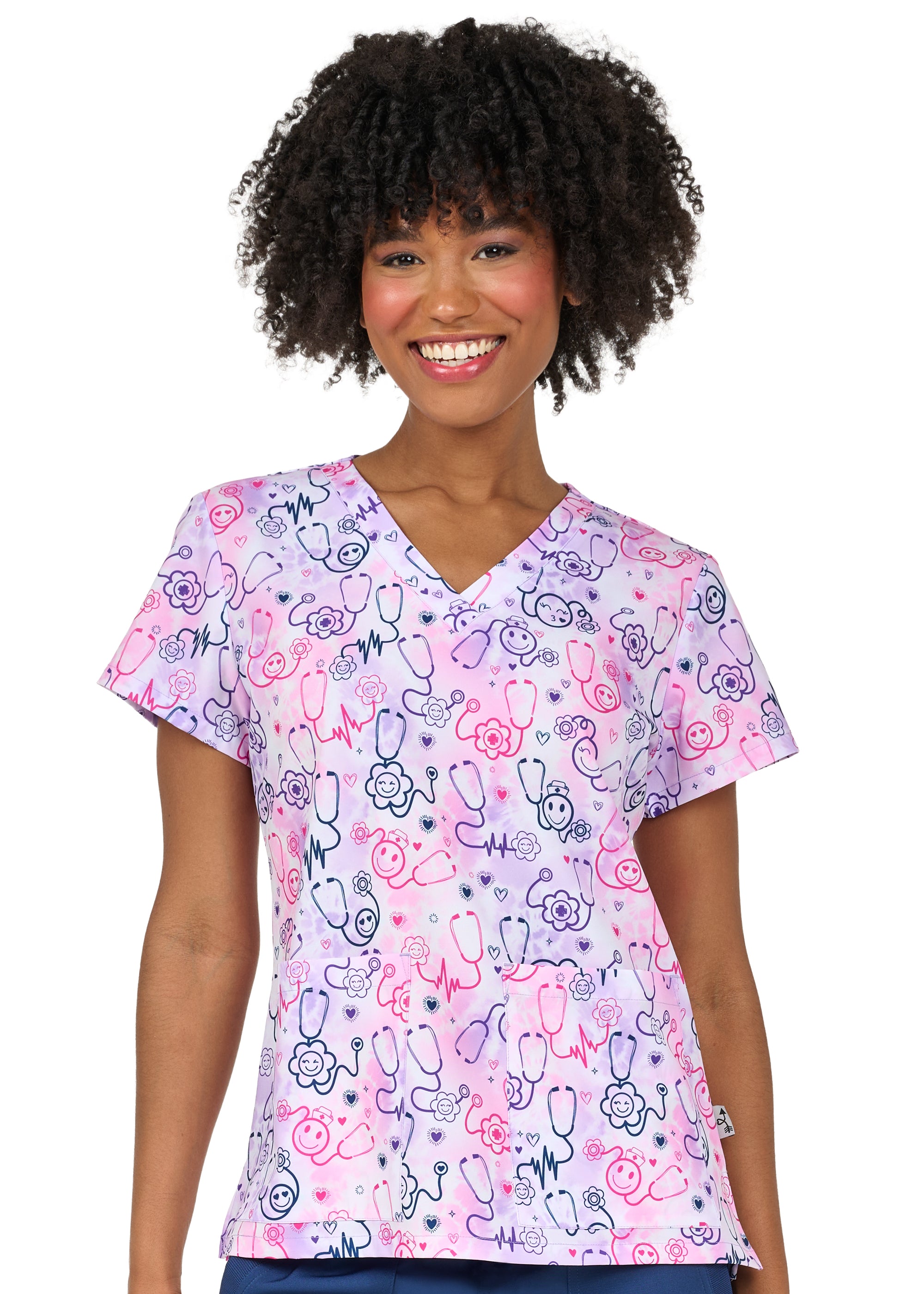 Happy Stethoscopes 2 Taschen STRETCH Damen Kasack