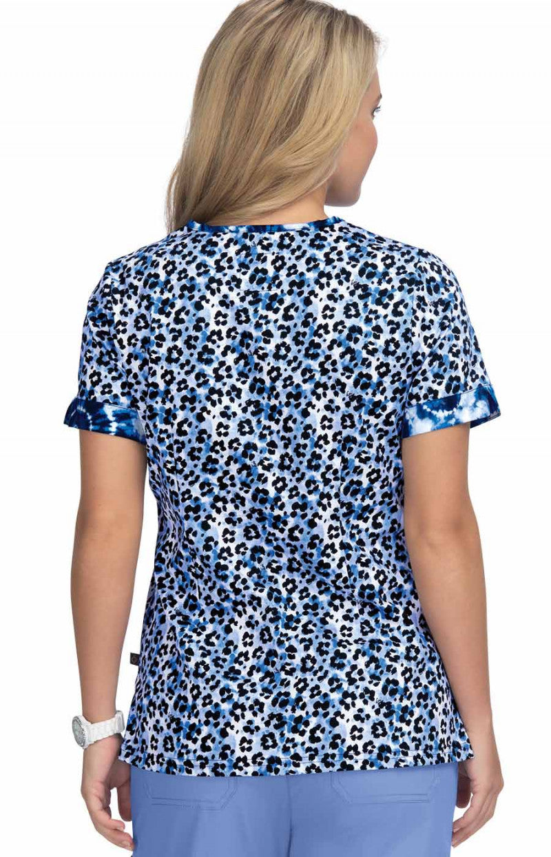 Batik Leopard Blue 3 Taschen Damen Kasack | Baumwolle