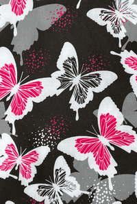 Weiß/pinke Schmetterlings Motive auf schwarzem Hintergrund 