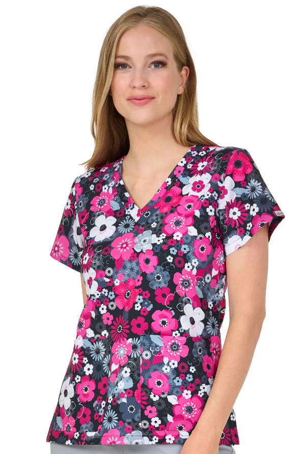 Flower Patch 2 Taschen STRETCH Damen Kasack
