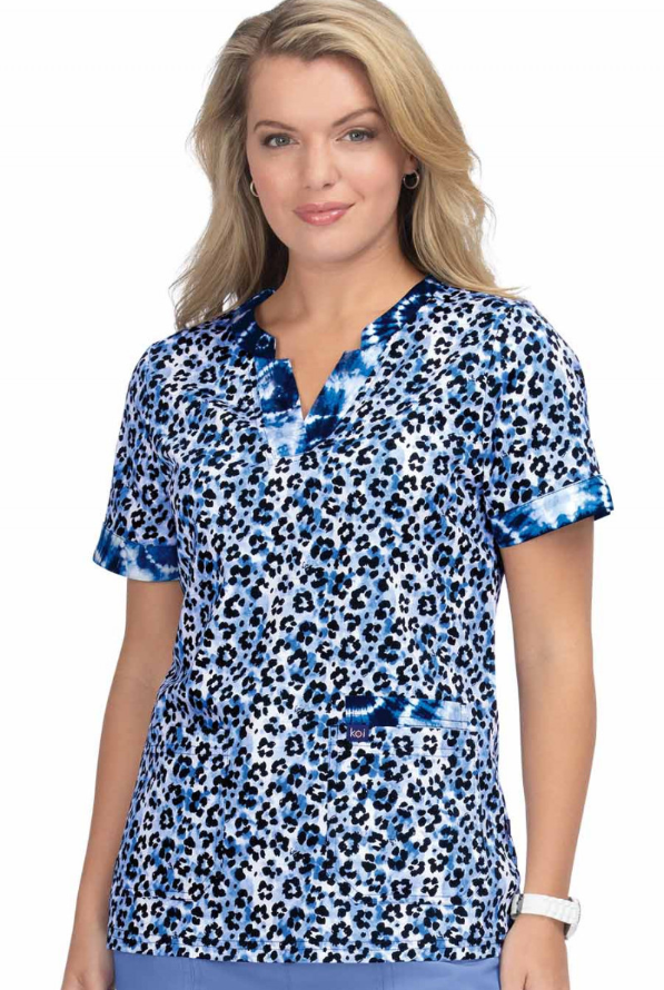 Batik Leopard Blue 3 Taschen Damen Kasack | Baumwolle