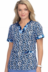 Batik Leopard Blue 3 Taschen Damen Kasack | Baumwolle
