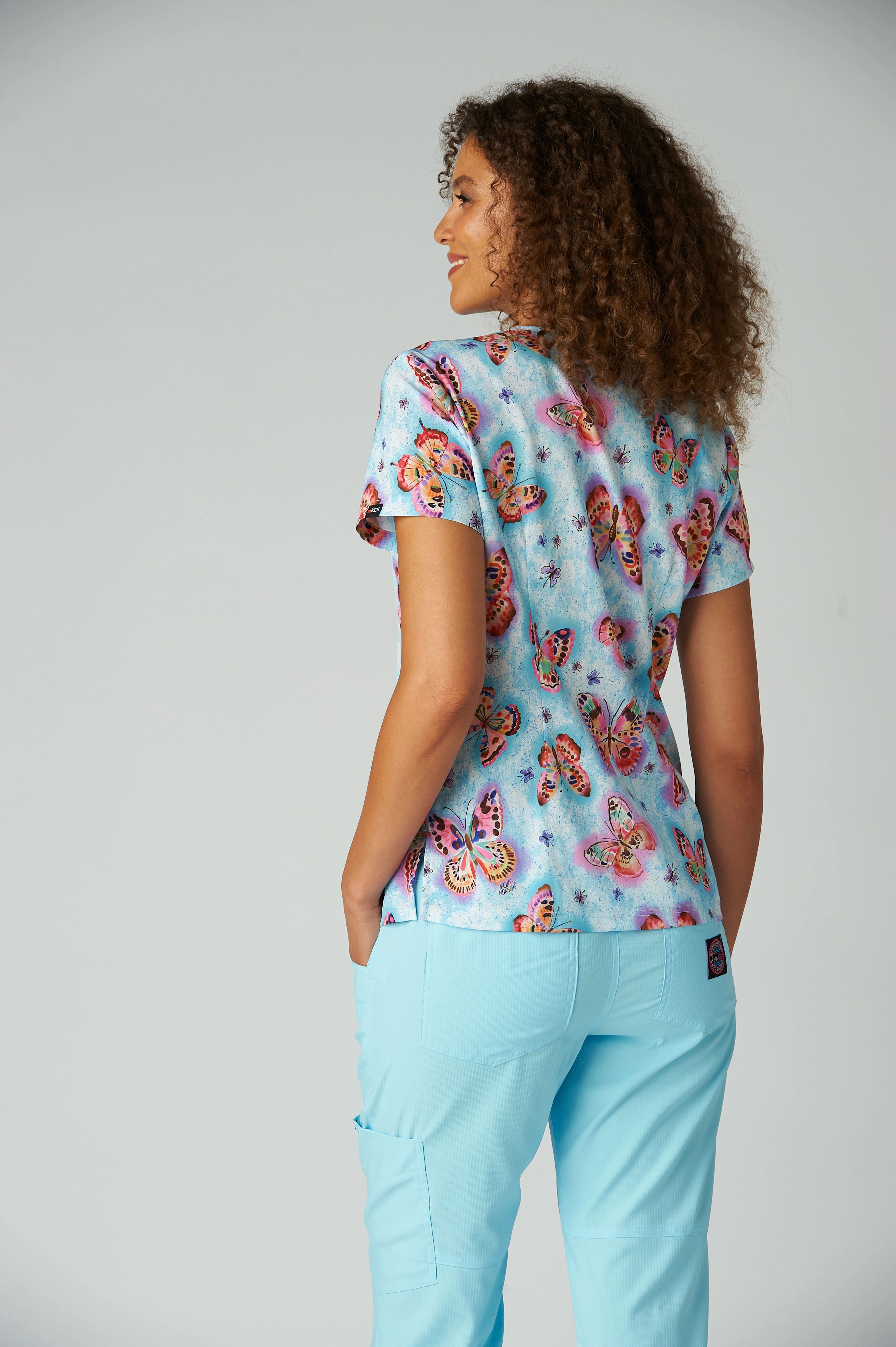 Brush Butterfly 2 Taschen STRETCH Damen Kasack