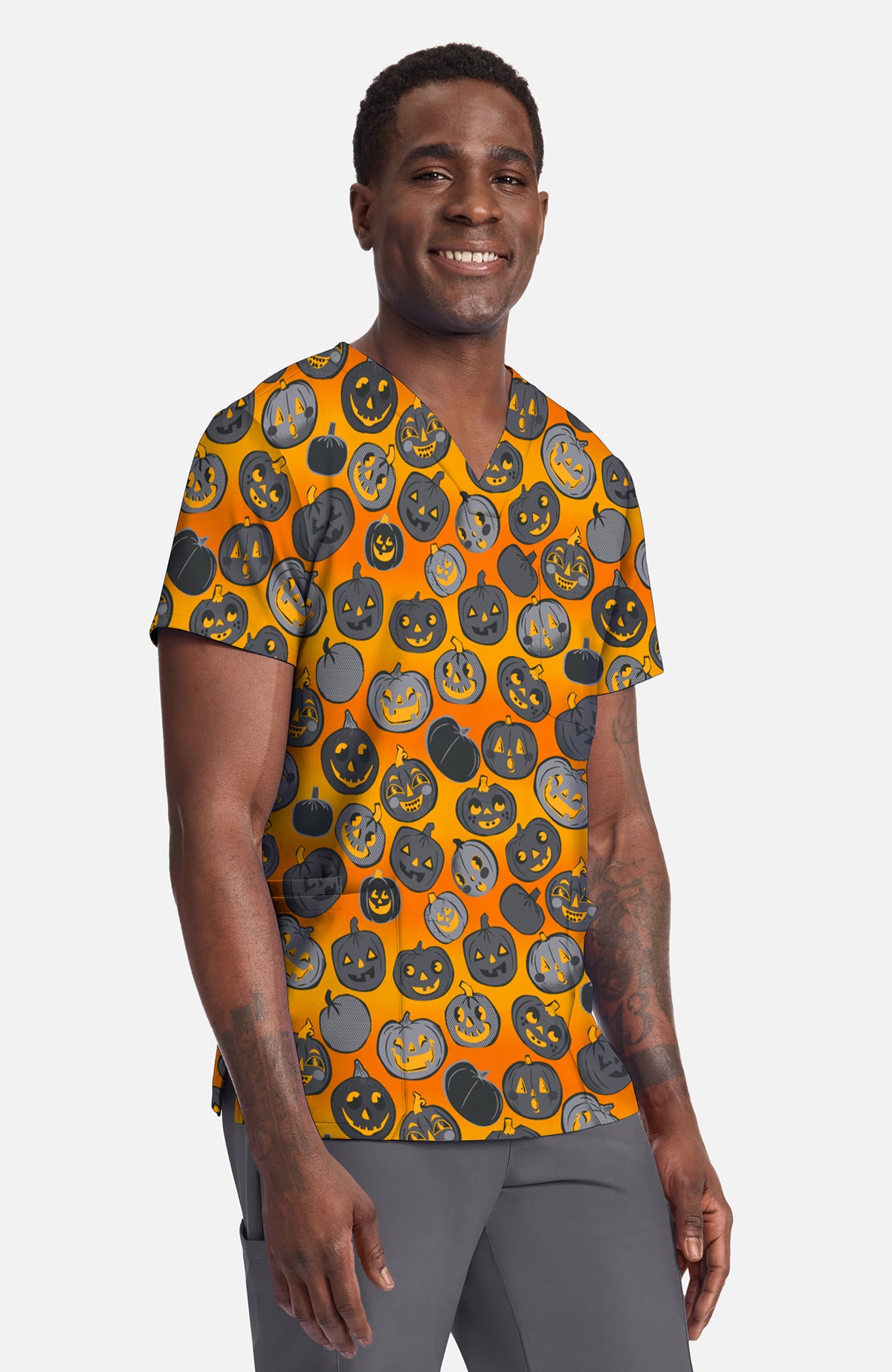 Happy Pumpkin 4 Taschen STRETCH Unisex Kasack