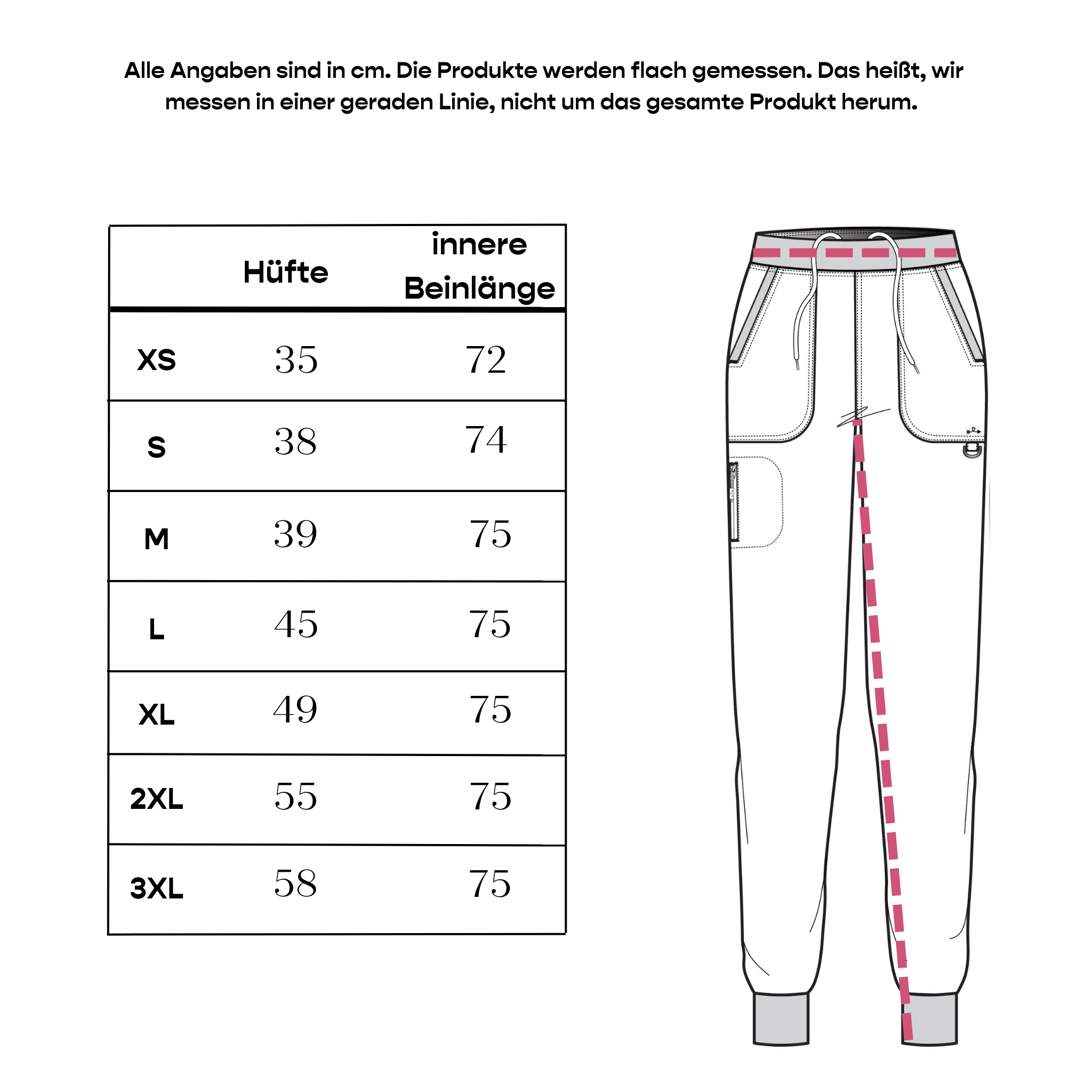 Größentabelle Damen Stretch Jogger Pflegehose  Ava Therese bis Größe 3XL 