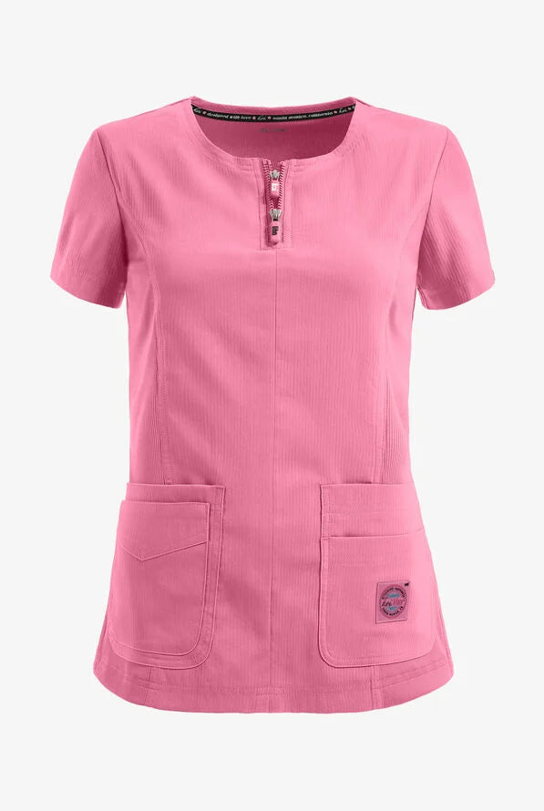 Serenity Reißverschluss Peony Pink 4 Taschen STRETCH Damen Kasack