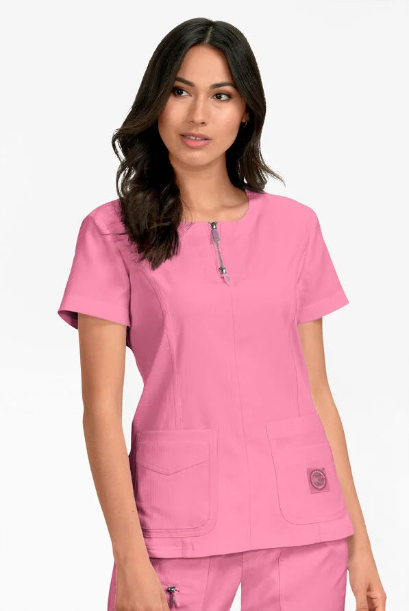 Serenity Reißverschluss Peony Pink 4 Taschen STRETCH Damen Kasack