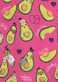 Avocado Ärzte und Stethoskop Motive auf pinkem Hintergrund