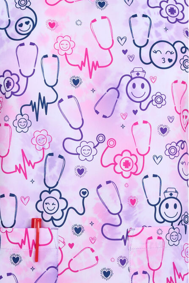 Happy Stethoscopes 2 Taschen STRETCH Damen Kasack