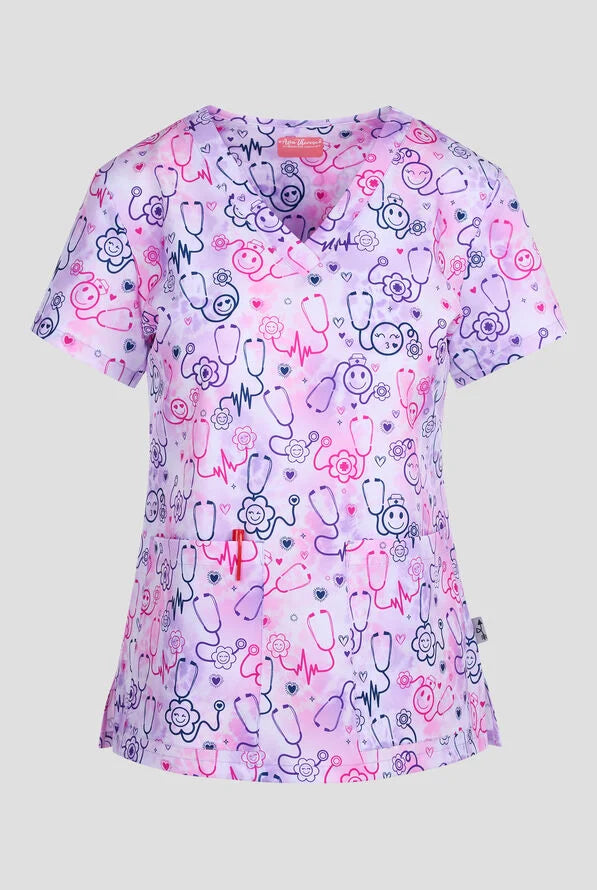 Happy Stethoscopes 2 Taschen STRETCH Damen Kasack