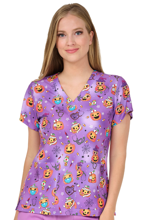 Nighshift Pumpkins 2 Taschen STRETCH Damen Kasack