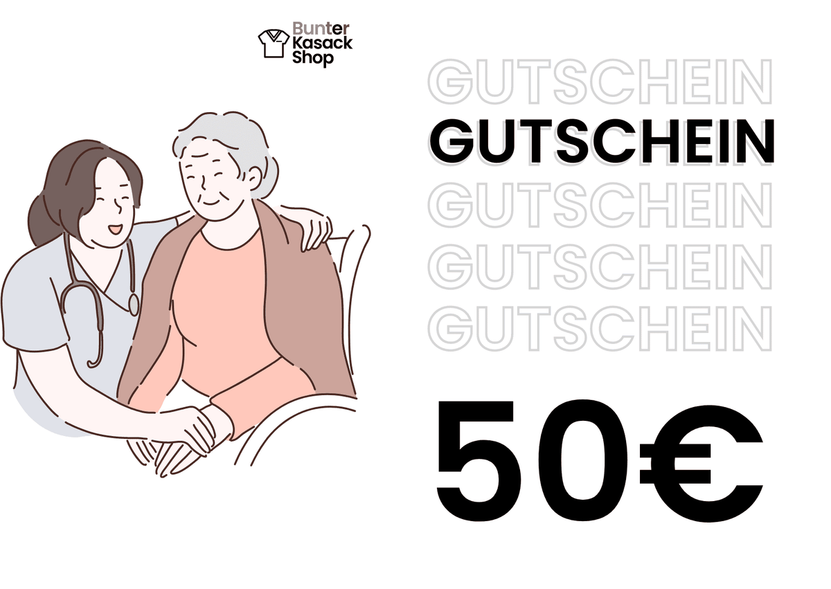 Bunter Kasack Shop Pflege Gutschein 50€